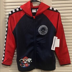 🔥 Mario Kart Kids with Hoodie – Red and Dark Blue- Size 8 – NWT 🔥